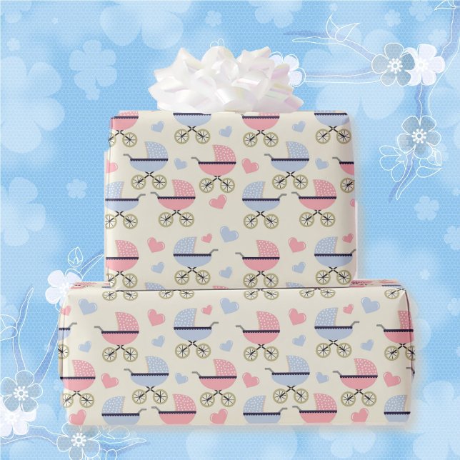 Papier Cadeau Baby shower Pastels en Pink & Blue (30 inches wide)
