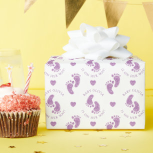 Papier Cadeau Baby shower personnalisé Parties scintillant viole