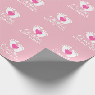 Papier Cadeau Baby shower personnalisé pieds roses coeur FILLE