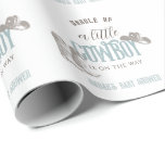 Papier Cadeau Baby shower petit cowboy Western Blue Boy<br><div class="desc">Ce papier d'emballage retro et chic "un petit cowboy est en route" baby shower garçon comporte un casquette cowboy et des bottes. Personnalisez-vous pour répondre à vos besoins. Vous pouvez trouver des produits correspondants dans mon magasin.</div>