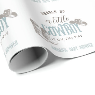 Papier Cadeau Baby shower petit cowboy Western Blue Boy