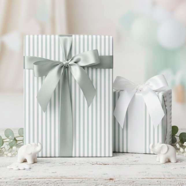 Papier Cadeau Baby shower rayé vert à la menthe (Gender Neutral Striped Wrapping paper for Kids. Cute Mint Green & White Stripes for Mother to Be.)