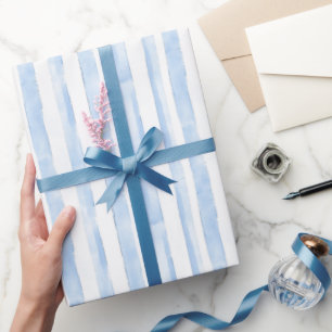 Papier Cadeau Baby Shower Rayures Bleu Blanc