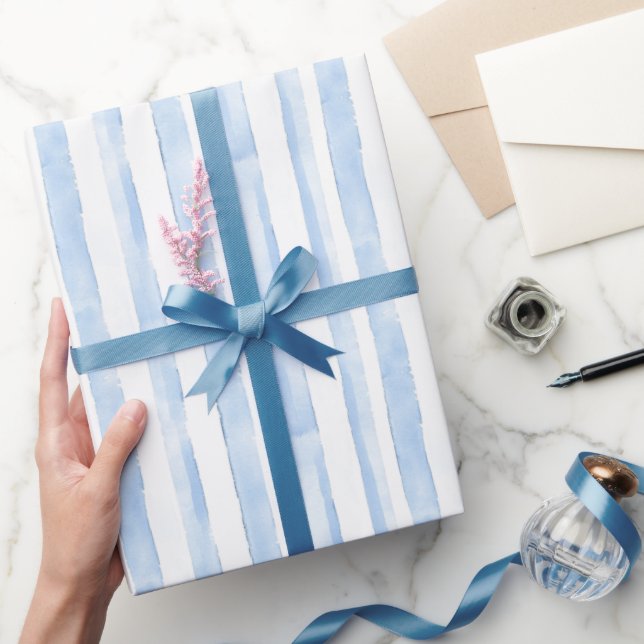 Papier Cadeau Baby Shower Rayures Bleu Blanc (Cadeaux)