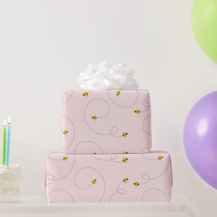 Papier Cadeau Baby shower rose des abeilles