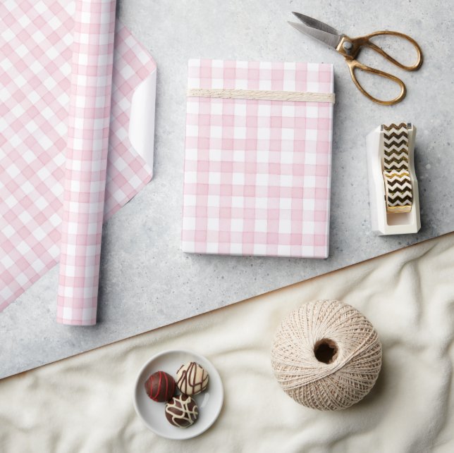 Papier Cadeau Baby Shower Rose Gingham Vintage (Artisanat)