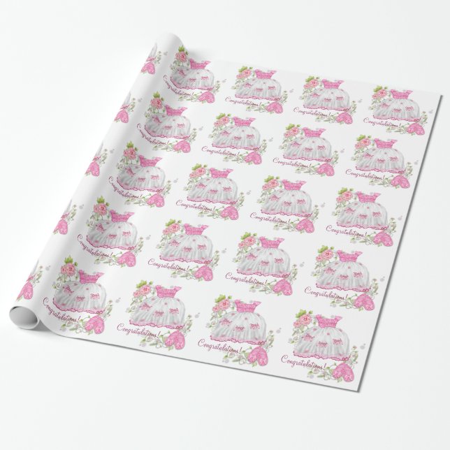 Papier Cadeau Baby Shower Rose Pâle (Déroulé)