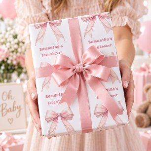 Papier Cadeau Baby Shower ruban rose perles fille