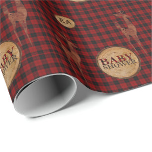 Papier Cadeau Baby-Shower rustique à carreaux de bœuf avec initi