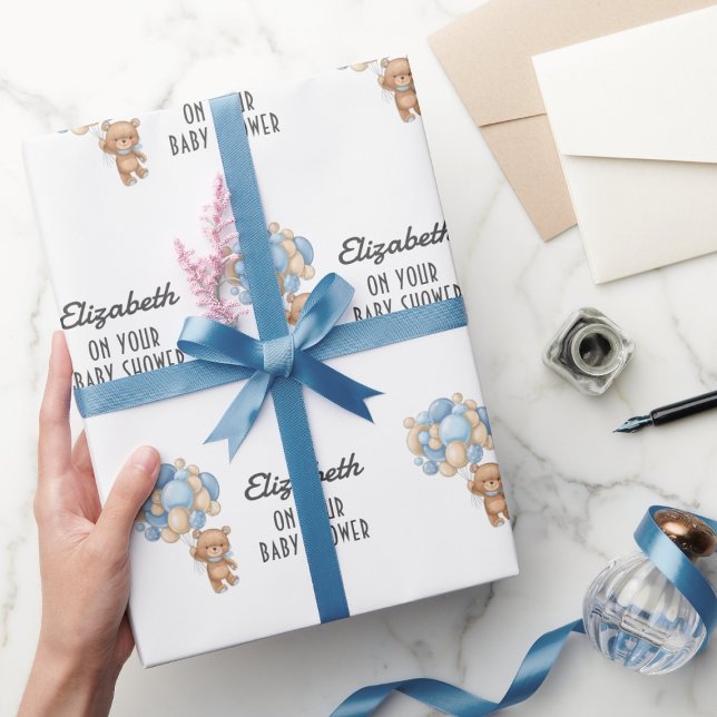 Papier Cadeau BABY SHOWER Teddy Bear Balloon thème personnalisé (Créateur téléchargé)