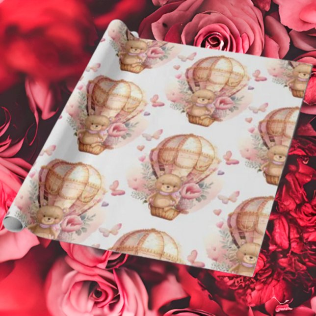 Papier Cadeau Baby shower Teddy Bear Hot Air Balloon rose (Bring your dream party to life with our selection of quality Teddy Bear themed party supplies )