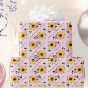 Papier Cadeau Baby shower Tournesol rose Roses Nom personnalisé