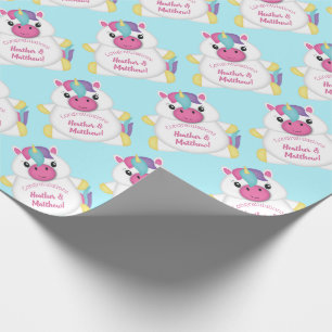 Papier Cadeau Baby shower Unicorn Turquoise