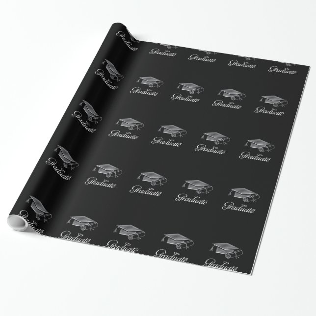 Papier Cadeau Bac de diplôme et diplôme Black & Silver 3D Look (Déroulé)