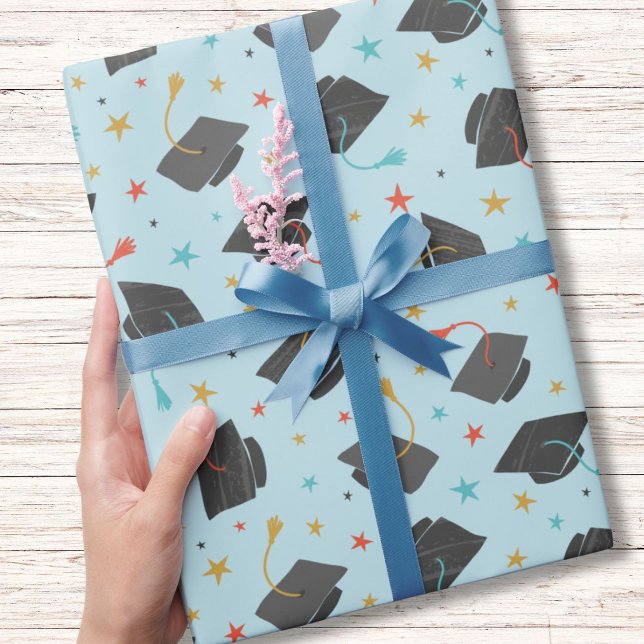 Papier Cadeau Bac de graduation et Tassel sur bleu clair (Créateur téléchargé)