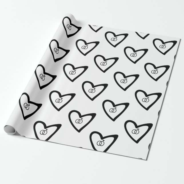 Papier Cadeau Bagues de coeurs romantiques motif noir Mariage de (Déroulé)
