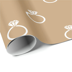 Papier Cadeau Bagues de fiançailles blanches sur fond brun chame