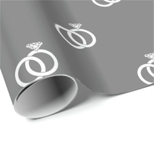 Papier Cadeau Bagues de Mariage blanc personnalisables sur gris