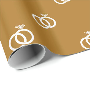 Papier Cadeau Bagues de mariage blanches sur fond or mat