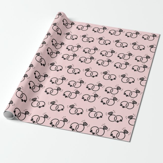 Papier Cadeau Bagues de mariage romantiques doux rose clair sans (Déroulé)