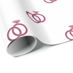 Papier Cadeau Bagues de mariage rose sangria sur fond blanc
