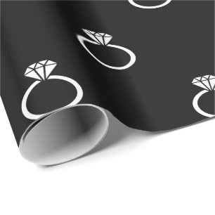 Papier Cadeau Bagues Fiançailles blanches sur noir