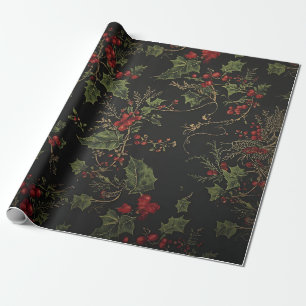 Papier Cadeau Baies cramoisies et vigne dorée Wrappin victorien