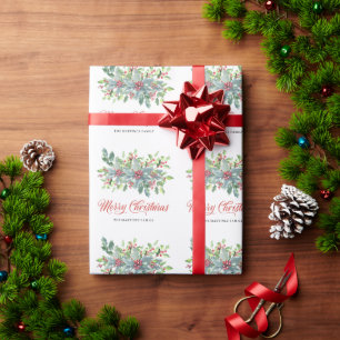 Papier Cadeau Baies de houx classiques de Noël