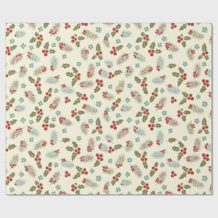 Papier Cadeau Baies de houx de Noël et motif continu de pin