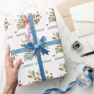 Papier Cadeau Baies de Noël à l'aquarelle classique