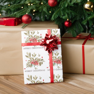 Papier Cadeau Baies de Noël à l'aquarelle classique