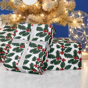 Papier Cadeau Baies de Noël rouges et Noël blanc Feuille