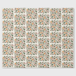 Papier Cadeau Baies hivernales vintage botanique orange séchée