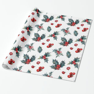 Papier Cadeau Baies rouges Holly