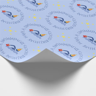 Papier Cadeau Baignade d'anniversaire texte personnalisé bleu