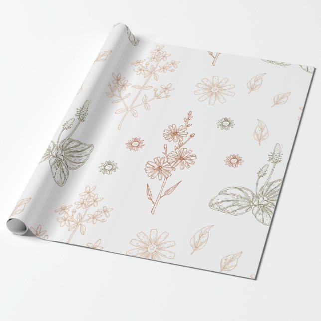 Papier Cadeau Baignade de bébé Fleurs Sauvages Élégantes (Déroulé)