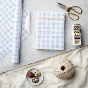 Papier Cadeau Bain de bébé à carreaux bleus vintage