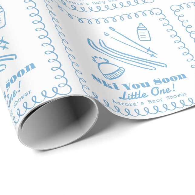 Papier Cadeau Bain de bébé garçon Main Bleue Dessinée Ski Vous B (Coin rond)