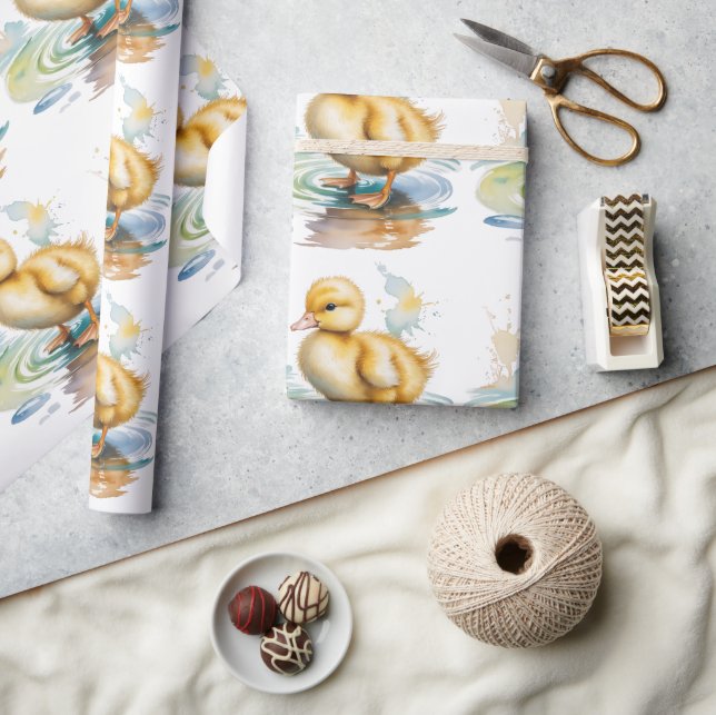 Papier Cadeau Bain de bébé neutre au thème de caneton mignon (Artisanat)