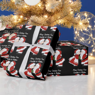 Papier Cadeau Baiser de Noël Couple Père Noël Personnalisable