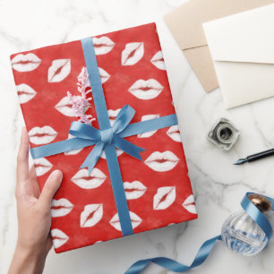 Papier Cadeau Baiser Rouge Blanc Lèvres Flirt Amour Saint-Valent