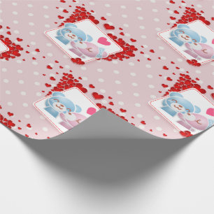 Papier Cadeau Baisers avec coeur d'amour rouge tout autour
