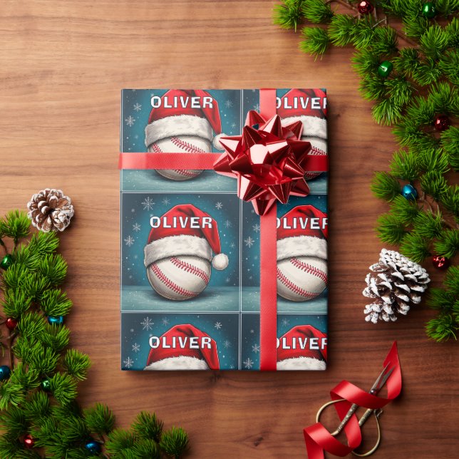 Papier Cadeau Bal de baseball Rouge Père Noël (Cadeau de vacances)