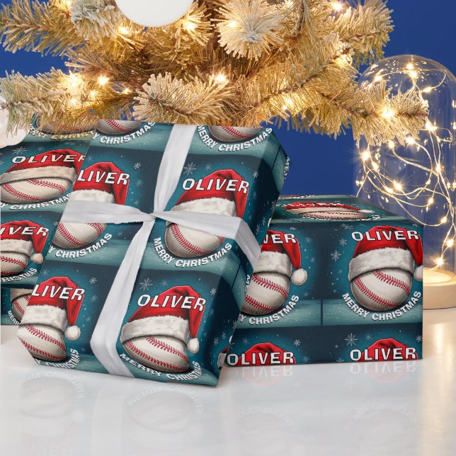 Papier Cadeau Bal de baseball Rouge Père Noël (Vacances)