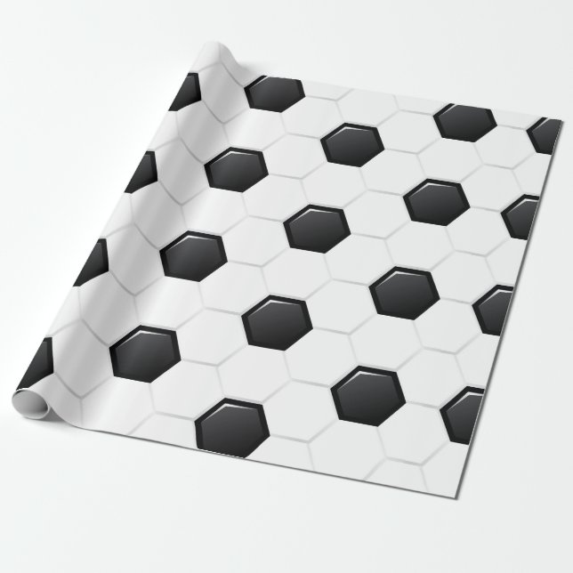 Papier Cadeau Bal de football noir blanc Sports équipe Cadeaux (Déroulé)