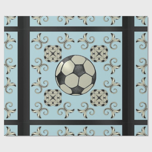 Papier Cadeau Bal de football Sporty Wrapping PapierBébé Bleu 2 (Plat)