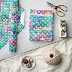 Papier Cadeau Balances de sirène Rainbow Ombre Foil & Gold Parti