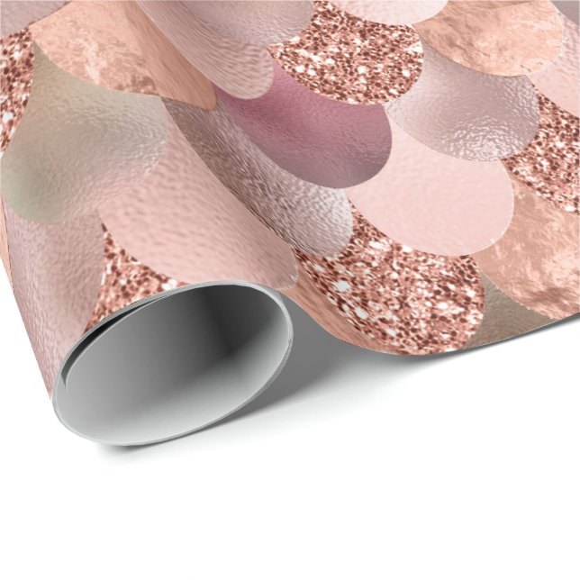 Papier Cadeau Balances de sirène rose Parties scintillant or ros (Coin rond)