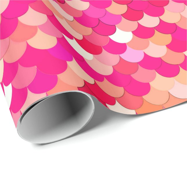 Papier Cadeau Balances de sirènes, corail, Fuchsia rose et pêche (Coin rond)