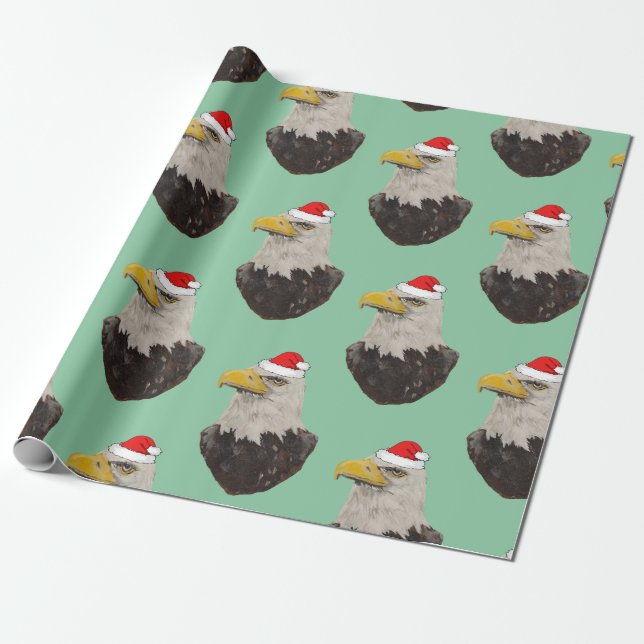 Papier Cadeau Bald Eagle portant un chapeau de Père Noël (Déroulé)